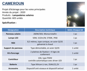 Projets des lampadaires solaires au Cameroun
